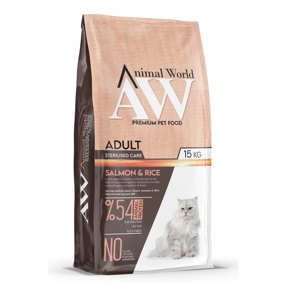 Animal World Sterilised Somon Pirinçli Yetişkin Kedi Maması 15 Kg