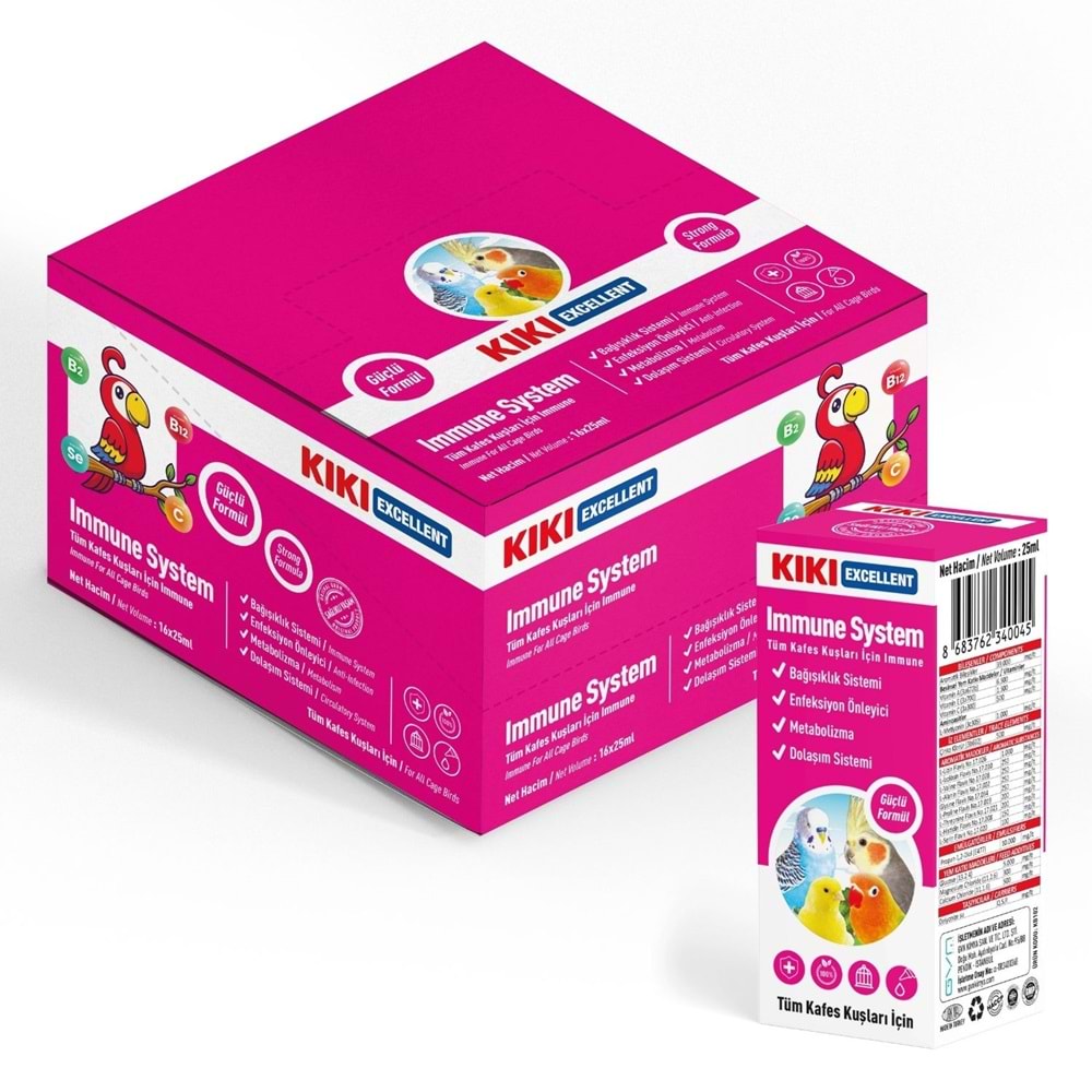 KIKI Excellent Kuş Immune System 25 ml. 16 Adet (Kutu) KB102B16