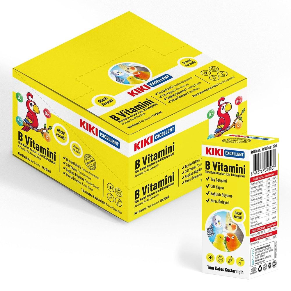 KIKI Excellent Kuş B Vitamini 25 ml. 16 Adet (Kutu) KB106B16