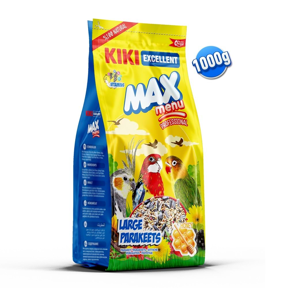 KIKI Excellent Kuş Max Menu Large Parakeets Büyük Pareket Yemi 1000gr 8 Adet (Kutu)