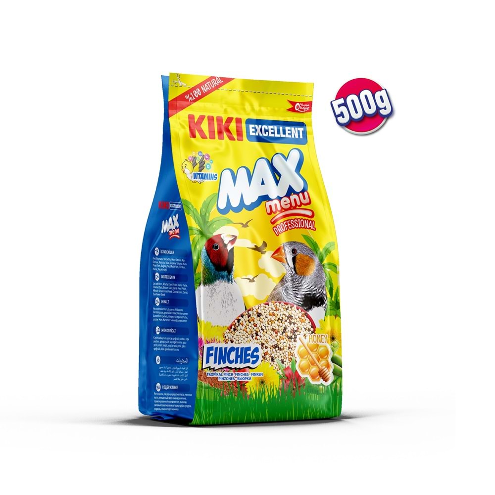 KIKI Excellent Kuş Max Menu Finches Tropikal Finç Yemi 500 gr. 12 Adet (Kutu) KB310B12