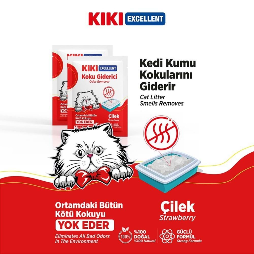 KIKI Excellent Kedi Koku Giderici Çilek Kokulu 15 Adet - 25 gr. KC203B15