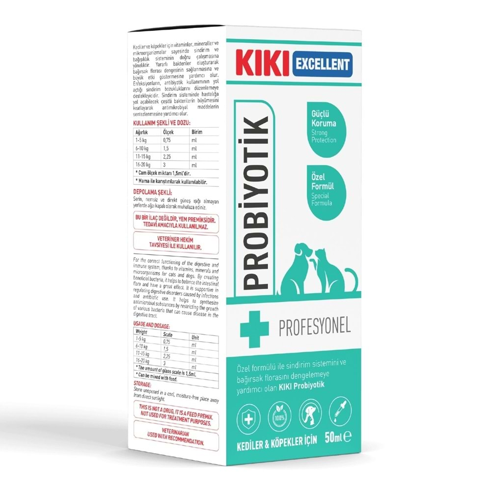 KIKI Excellent Kedi & Köpek Probiyotik 50 ml. 8 Adet (Kutu) KCD101B8