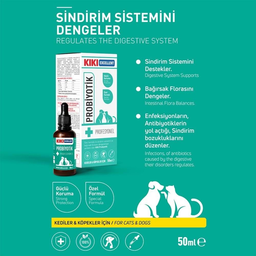 KIKI Excellent Kedi & Köpek Probiyotik 50 ml. 8 Adet (Kutu) KCD101B8