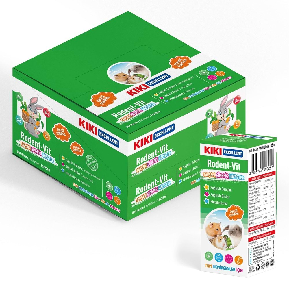 KIKI Excellent Kemirgen Rodent-Vit Vitamin Desteği 25 ml. 16 Adet (Kutu) KG101B16