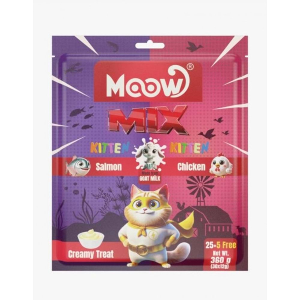 Moow Karışık Somonlu&Tavuklu Keçi Sütlü 12gr x 30' lu Yavru Kedi Krema Ödülü