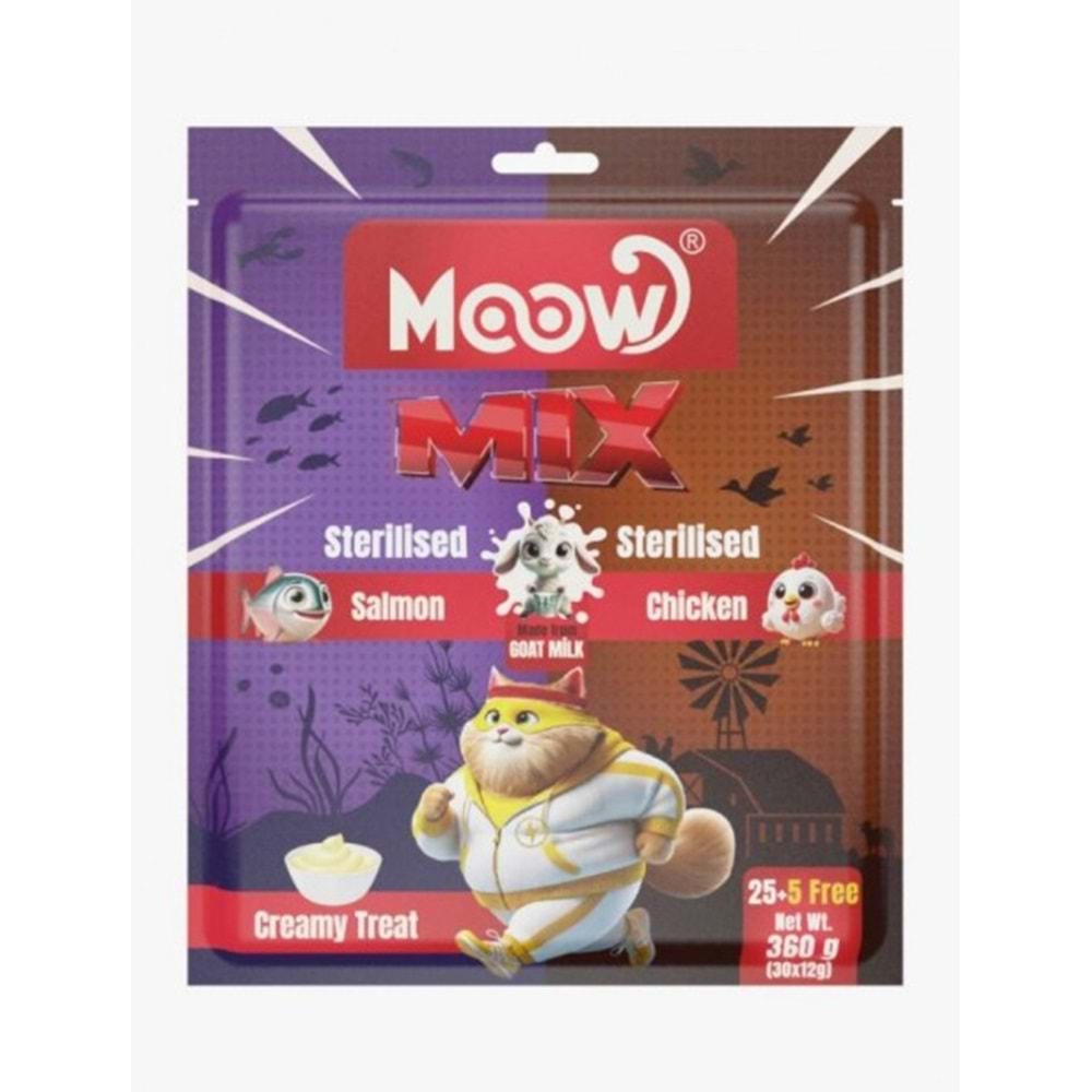 Moow Karışık Somonlu&Tavuklu Keçi Sütlü 12gr x 30' lu Sterilised Kedi Krema Ödülü