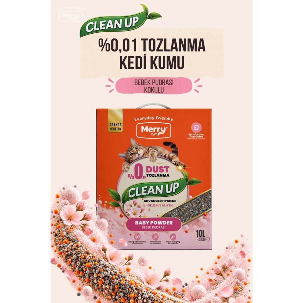 Merry Cat CleanUp Bebek Pudralı Kedi Kumu 10L