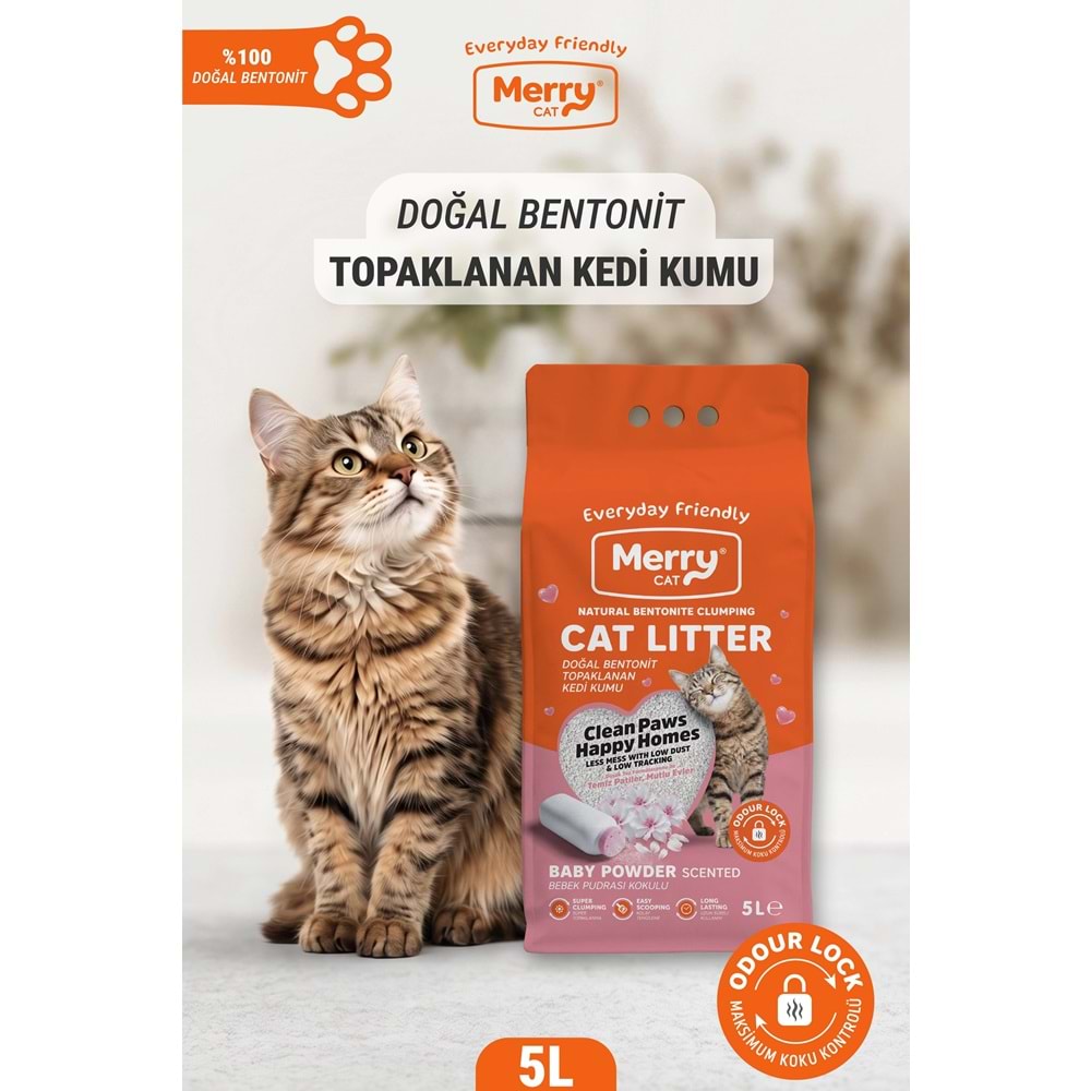 Merry Cat Bebek Pudralı Kedi Kumu 5L