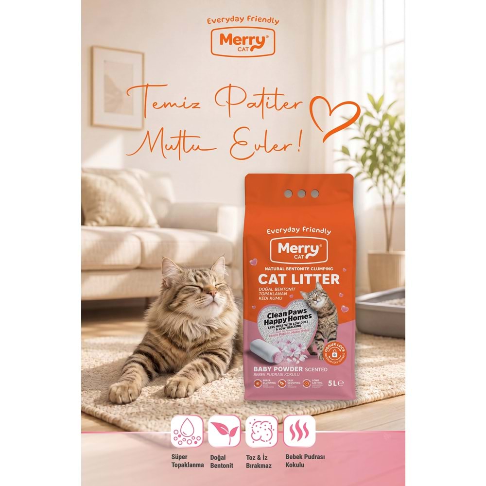 Merry Cat Bebek Pudralı Kedi Kumu 5L