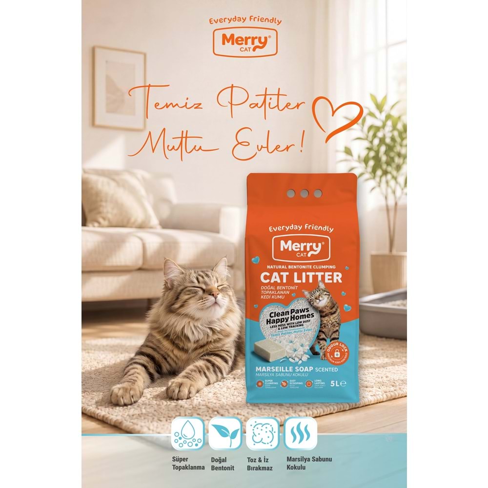 Merry Marsilya Sabunlu Kedi Kumu 5L
