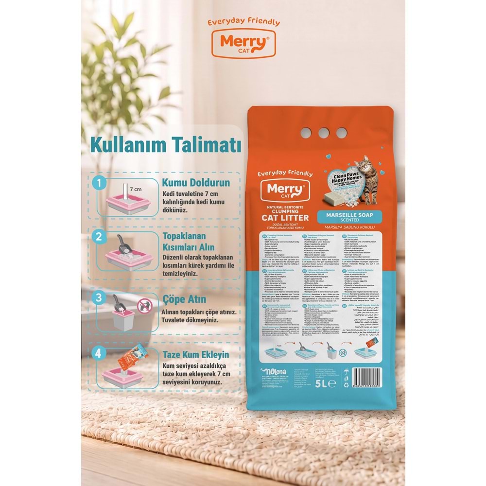 Merry Marsilya Sabunlu Kedi Kumu 5L