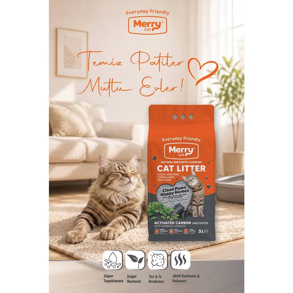 Merry Grey Aktif Karbonlu Kedi Kumu 5 L
