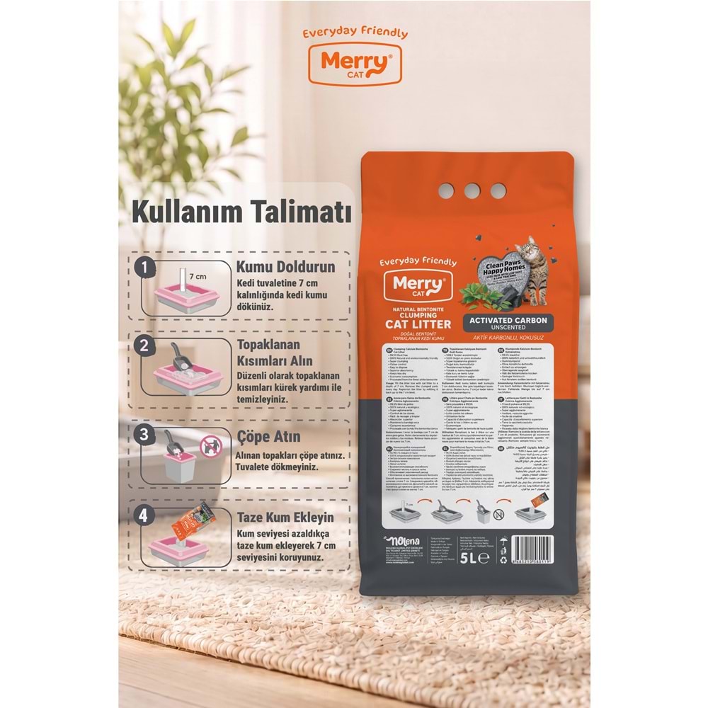Merry Grey Aktif Karbonlu Kedi Kumu 5 L