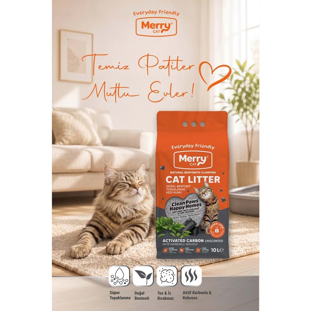 Merry Grey Aktif Karbonlu Kedi Kumu 10 L