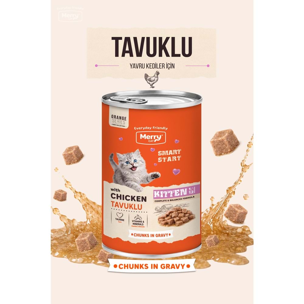 Merry Tavuklu Yavru Kedi Konserve Yaş Mama Konserve 400 Gr X 12 Adet