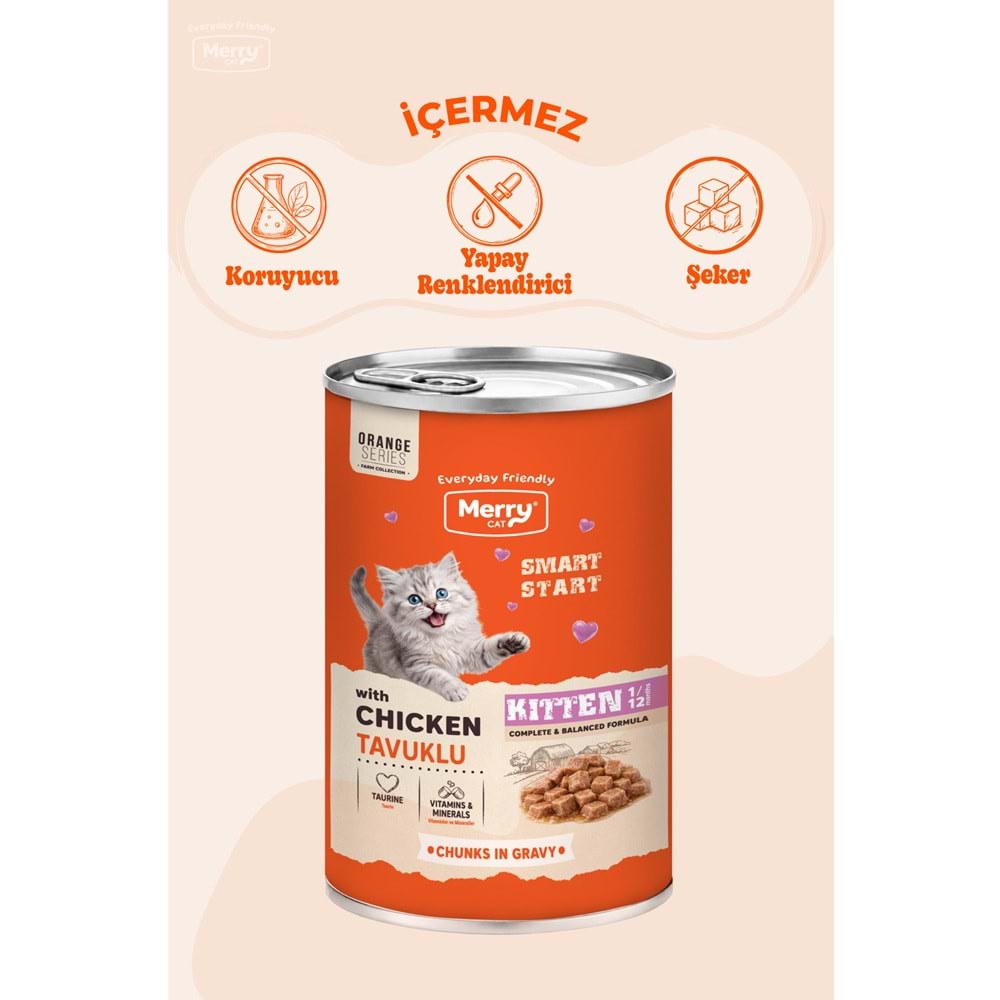 Merry Tavuklu Yavru Kedi Konserve Yaş Mama Konserve 400 Gr X 12 Adet