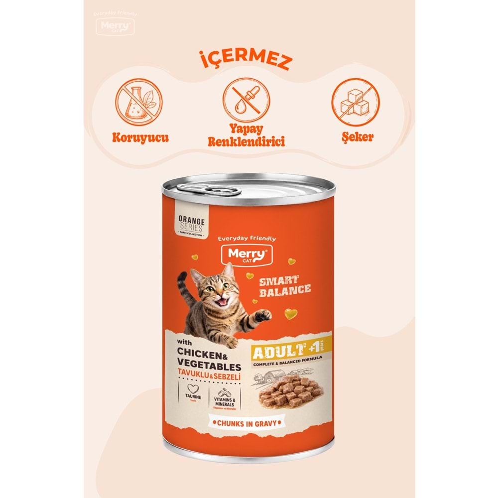 Merry Tavuklu Ve Sebzeli Yetişkin Kedi Konserve Yaş Mama Konserve 400 Gr X 12 Adet