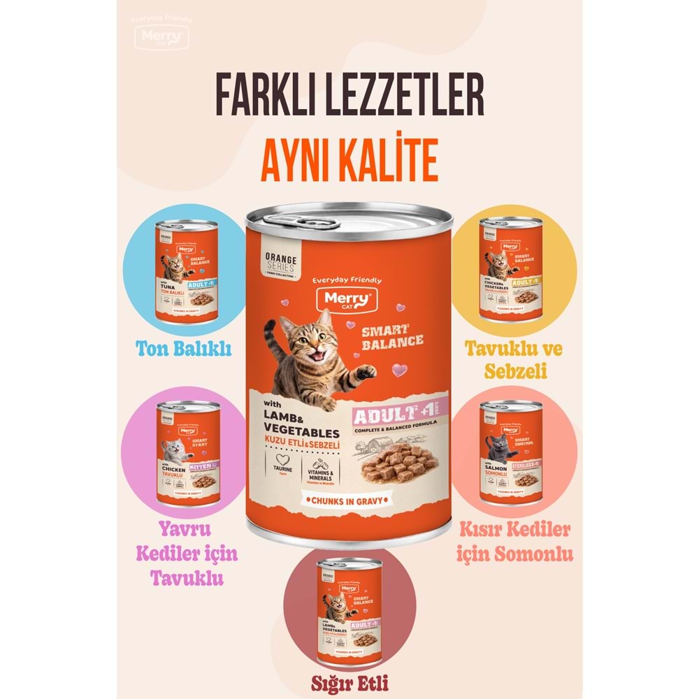 Merry Tavuklu Ve Sebzeli Yetişkin Kedi Konserve Yaş Mama Konserve 400 Gr X 12 Adet