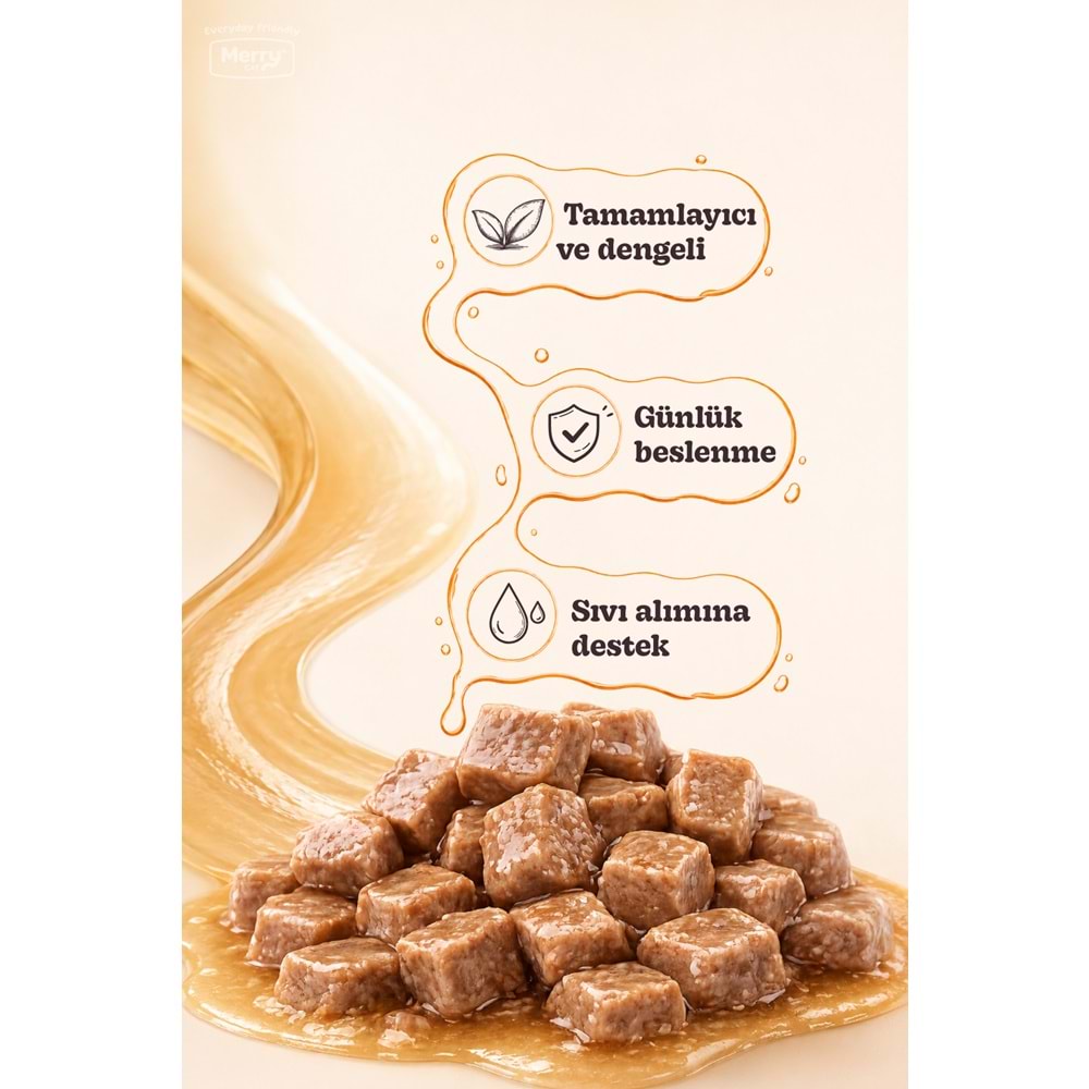 Merry Kuzu Etli ve Sebzeli Yetişkin Kedi Konserve Yaş Mama Konserve 400 Gr X 12 Adet