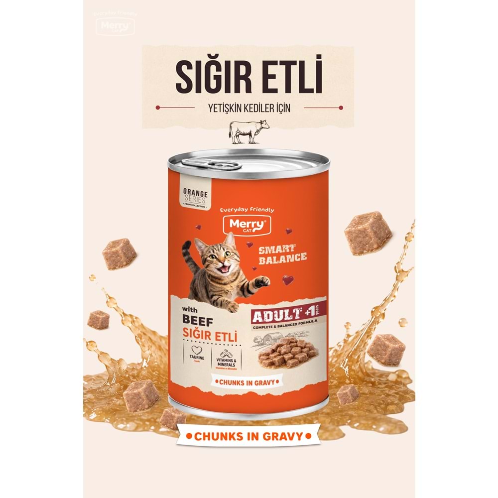 Merry Sığır Etli Yetişkin Kedi Konserve Yaş Mama Konserve 400 Gr X 12 Adet