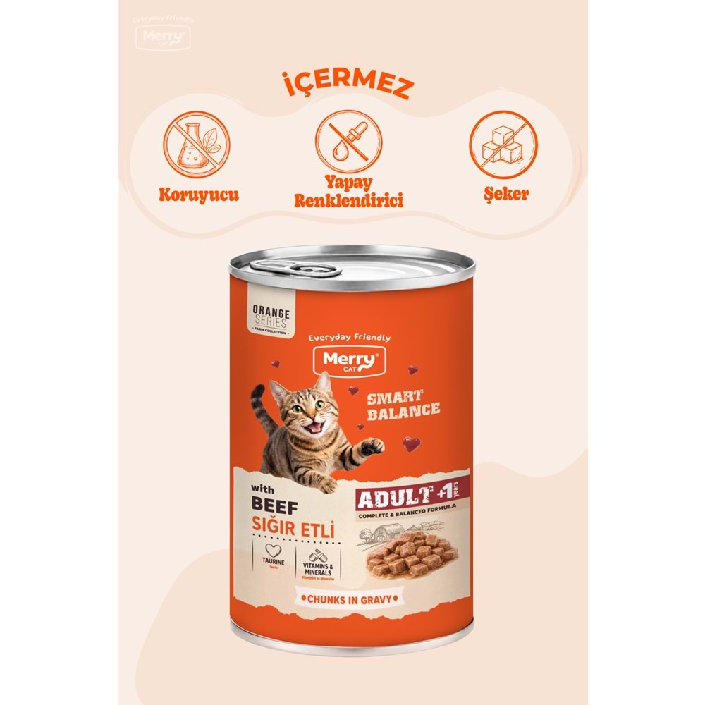 Merry Sığır Etli Yetişkin Kedi Konserve Yaş Mama Konserve 400 Gr X 12 Adet