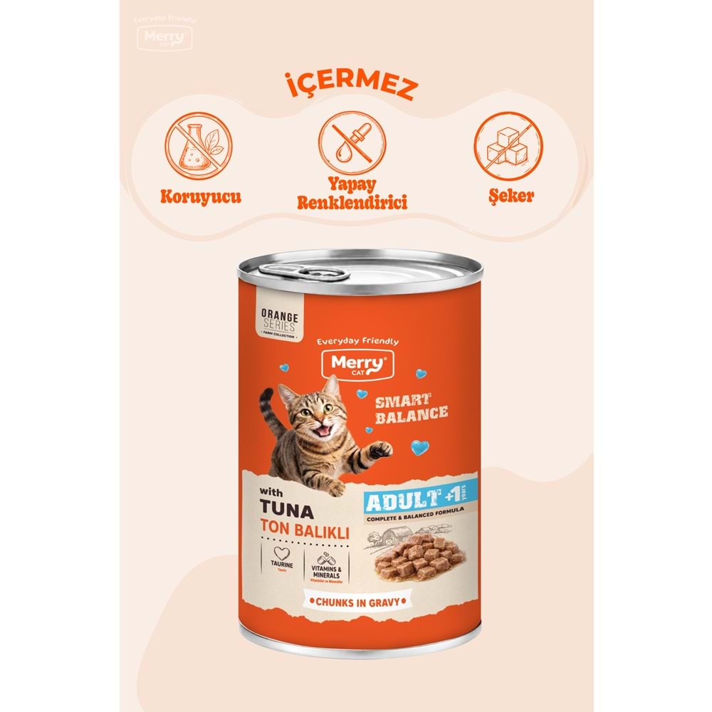 Merry Ton Balıklı Yetişkin Kedi Konserve Yaş Mama Konserve 400 Gr X 12 Adet