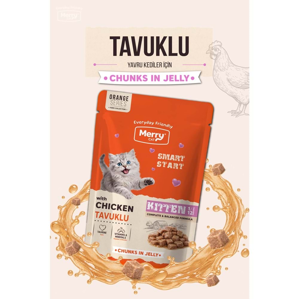Merry Yavru Kediler İçin Jöle İçinde Tavuklu Pouch Yaş Kedi Maması 85 g ( 24 lü)