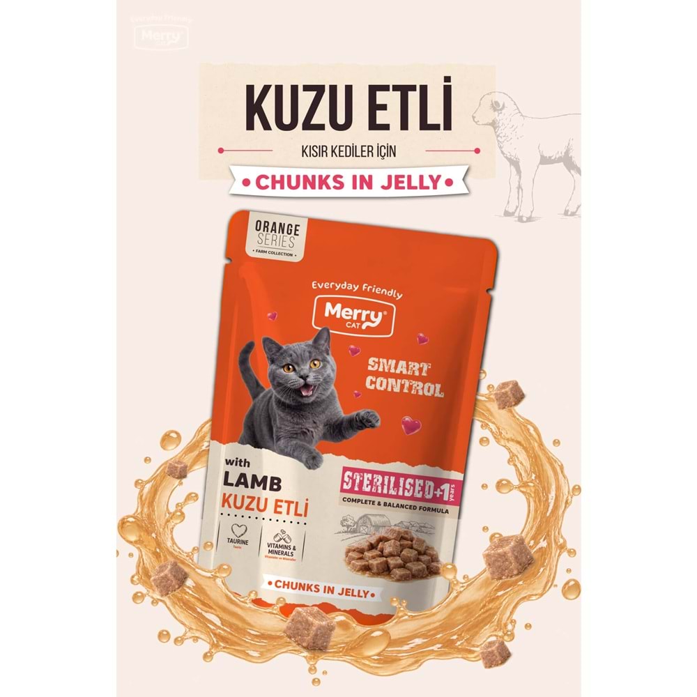 Merry Kısırlaştırılmış Kediler İçin Jöle İçinde Kuzulu Pouch Yaş Kedi Maması 85 g ( 24 lü )
