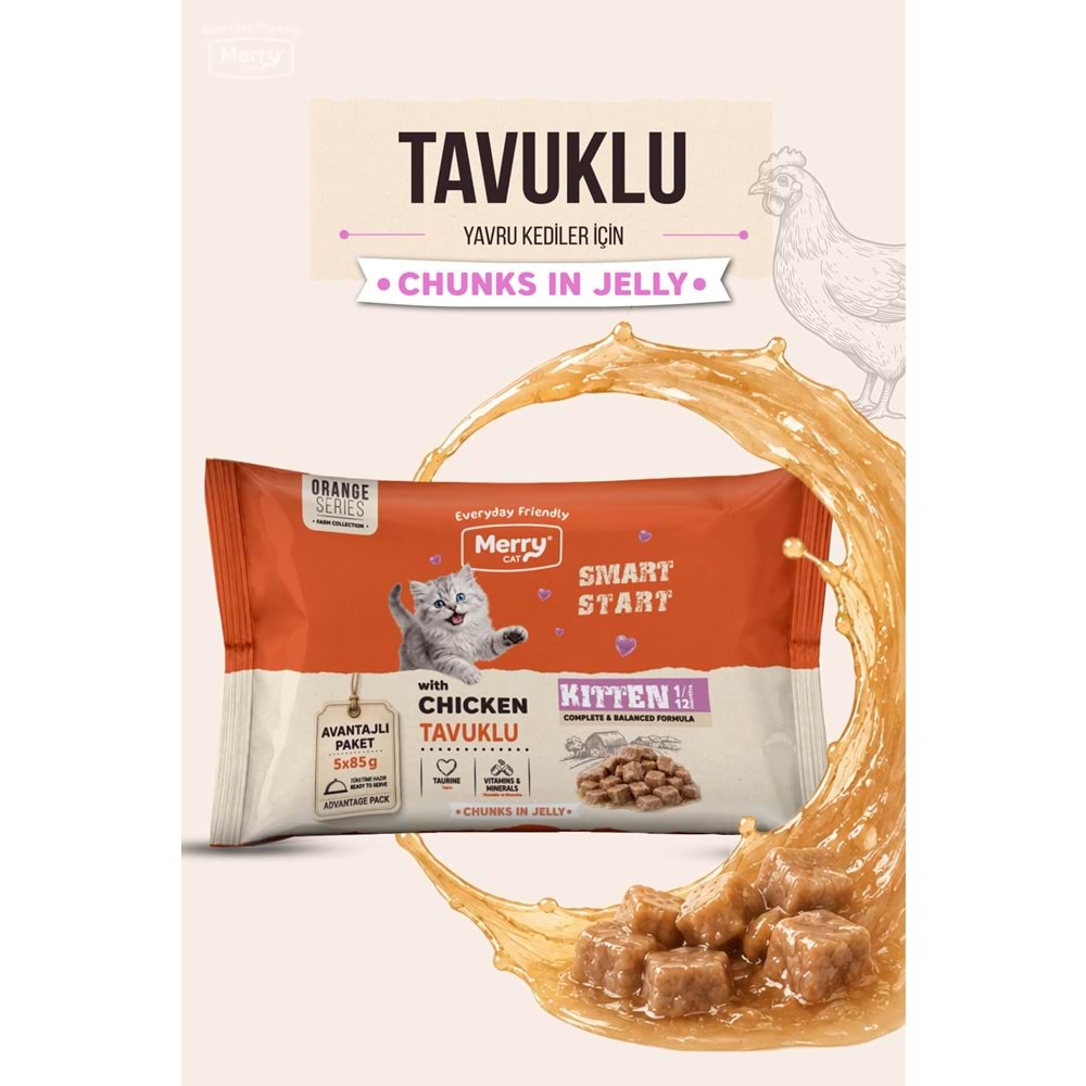Merry Yavru Kediler İçin Jöle İçinde Tavuklu Flowpack Pouch 5 x 85 g ( 12 li )