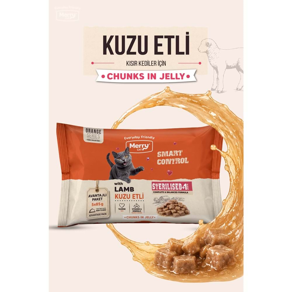 Merry Kısırlaştırılmış Kediler İçin Jöle İçinde Kuzulu Flowpack Pouch 5 x 85 g ( 12 li )