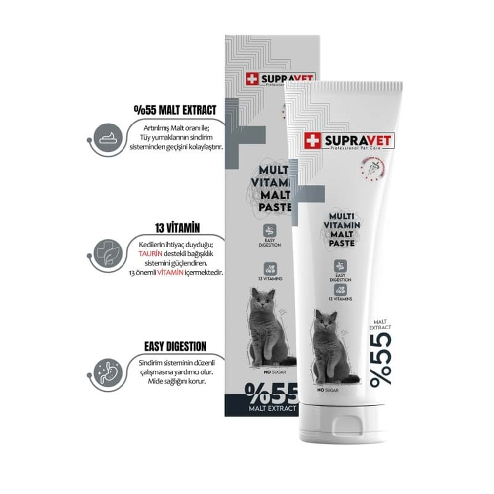Supravet Kediler için Taurinli Multi Vitamin Kedi Macunu 100 gr ( EXTRA MALT )