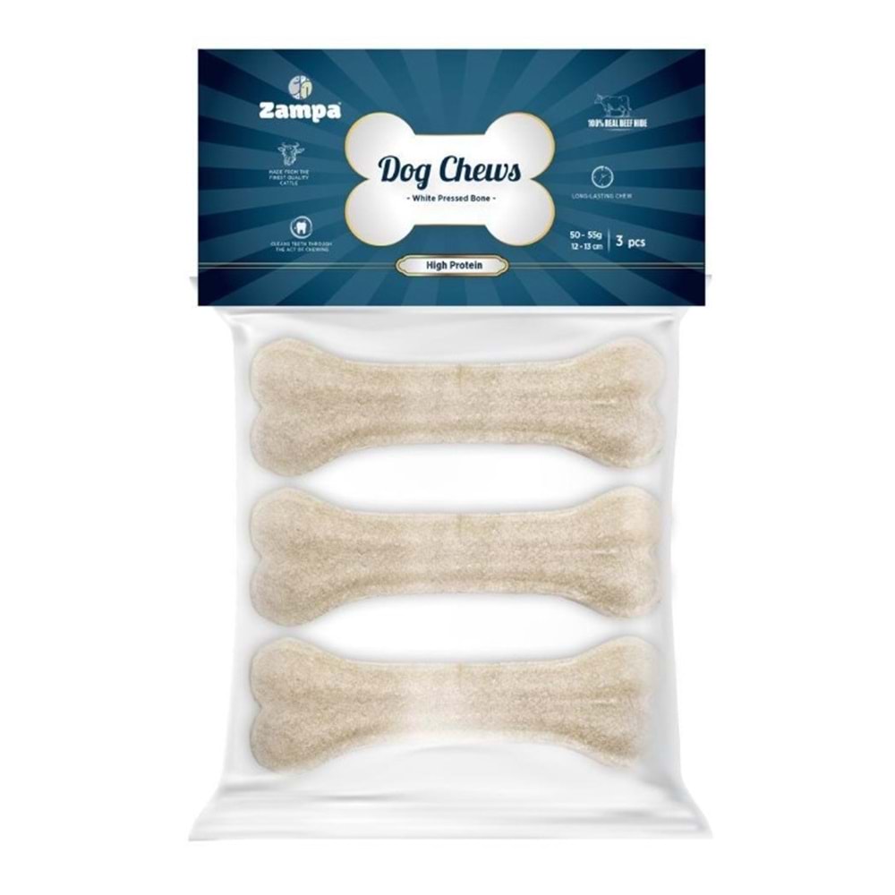 Zampa Beyaz Press Kemik Köpek Ödülü 50-55 Gr 3 Lü (Dc4454)