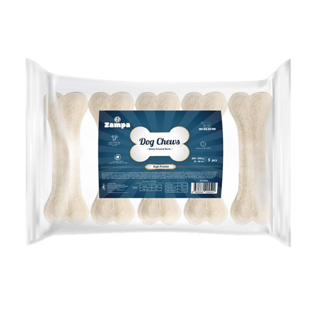Zampa Beyaz Press Kemik Köpek Ödülü 260-270 Gr 5 Li (Dc4522)
