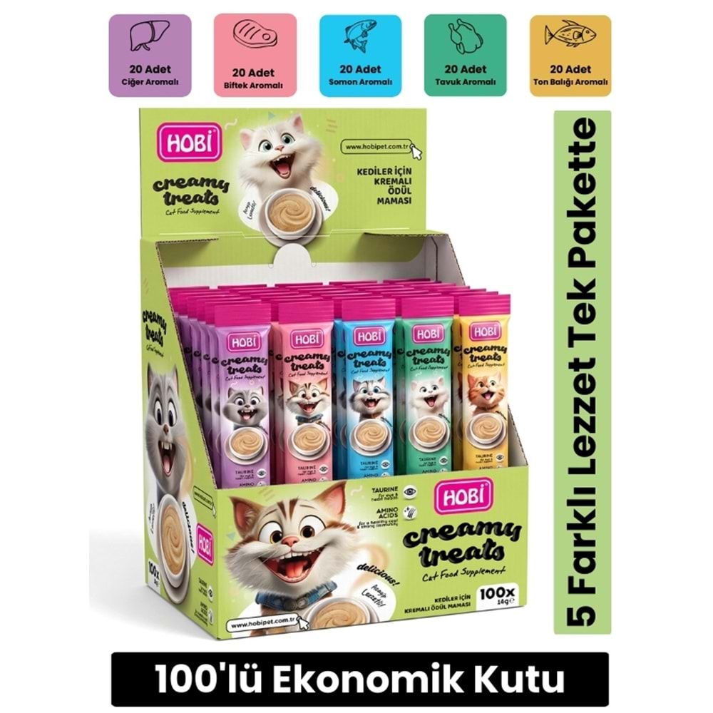 Hobi 5 Çeşit Karışık Krema Kedi Ödül Maması 14 gr x 100 Adet