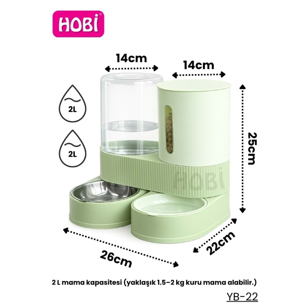Hobi YB-22 İkisi Bir Arada Kedi & Köpek Mama-Su Kabı 2L + 2L