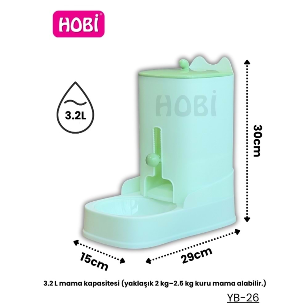 Hobi YB-26 Otomatik Rezervli Kedi & Köpek Mama Kabı 3.2 L Tekli