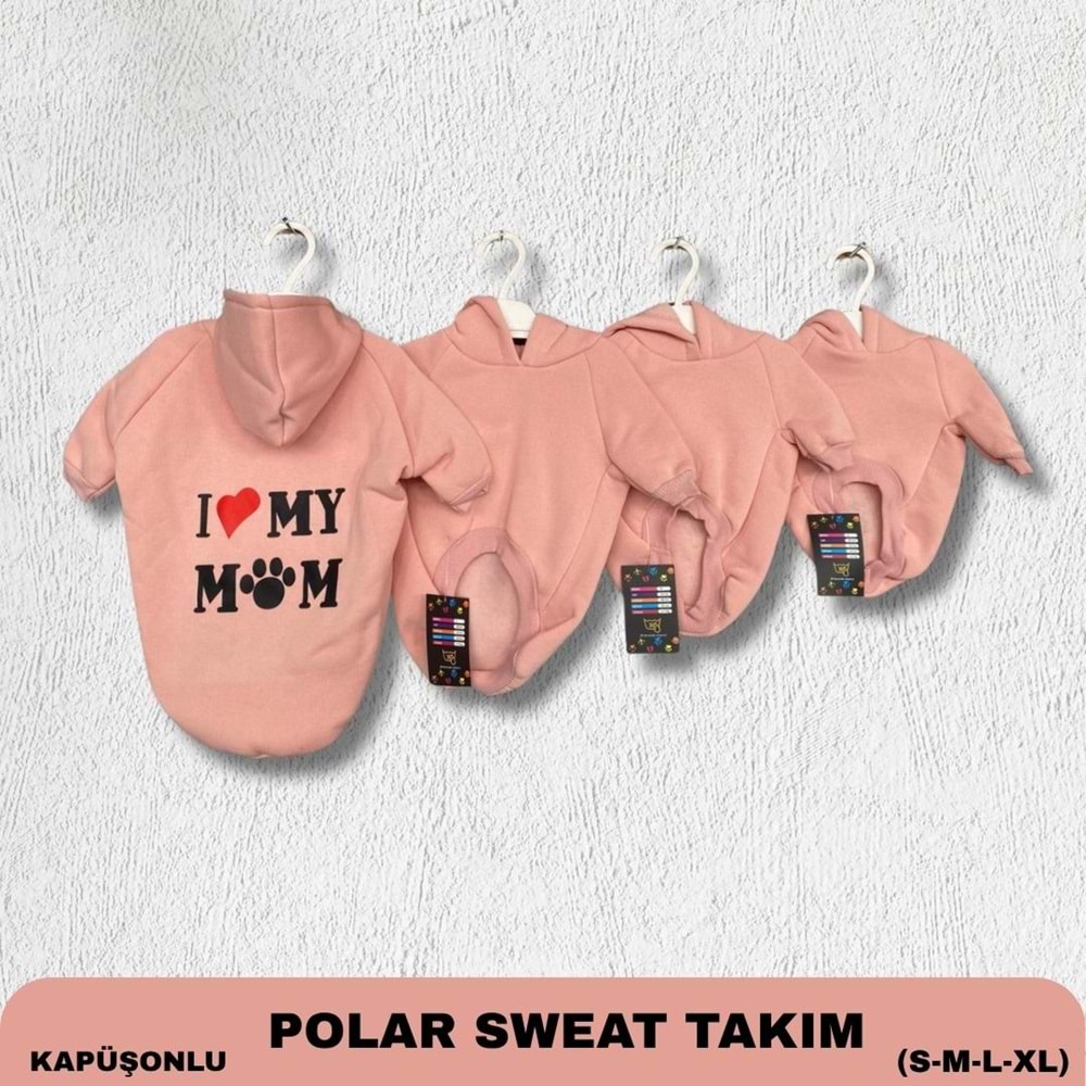 Pembe I Love Yazı Baskılı Kedi/Köpek Kıyafeti (Kapüşonlu) S-M-L-XL