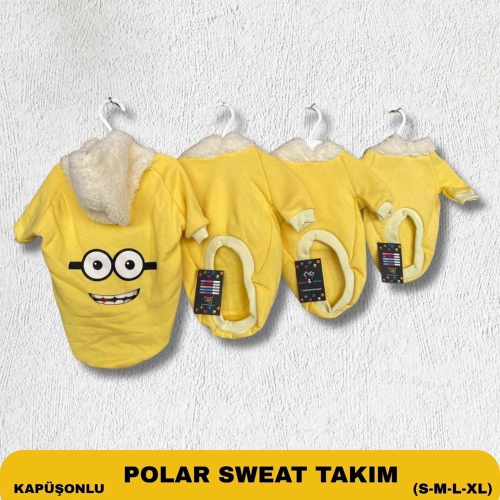 Sarı Karakter Baskılı Kedi/Köpek Kıyafeti (Kapüşonlu) S-M-L-XL