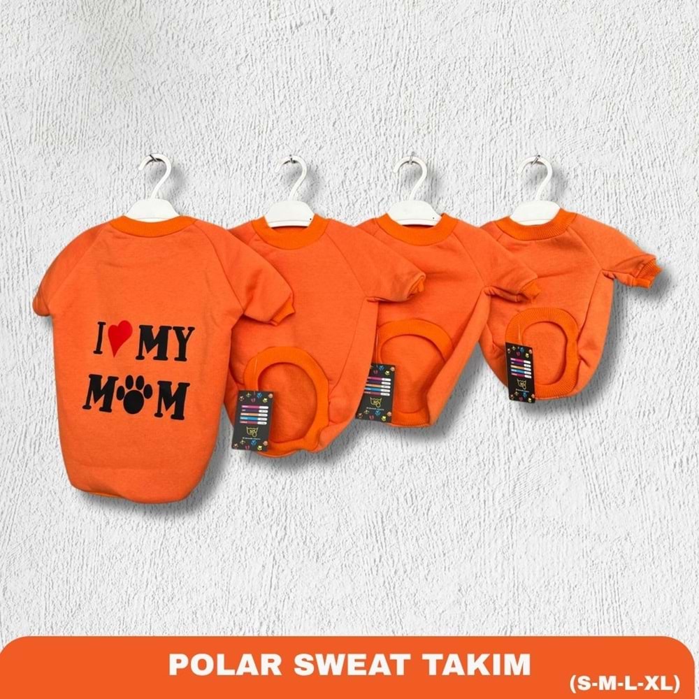 Turuncu I Love Yazı Baskılı Kedi/Köpek Kıyafeti (Kapüşonlu) S-M-L-XL