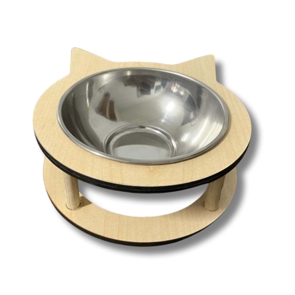 Kedi Şekilli Ahşap Mama Kabı