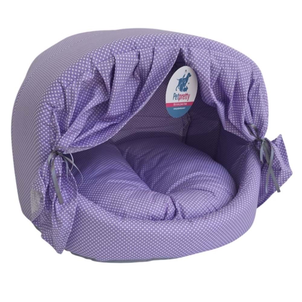 Perdeli Kumaş Yatak Lila Puantiyeli