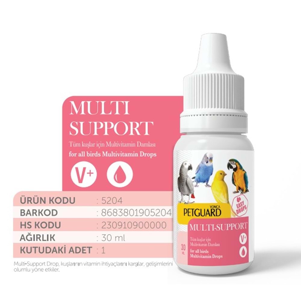 PETGUARD KUŞ VİT MULTİ- SUPPORT 30 ML 6 LI