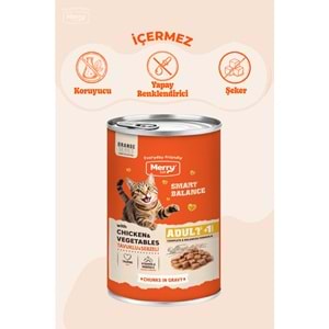 Merry Tavuklu Ve Sebzeli Yetişkin Kedi Konserve Yaş Mama Konserve 400 Gr X 12 Adet