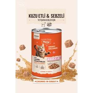 Merry Kuzu Etli ve Sebzeli Yetişkin Kedi Konserve Yaş Mama Konserve 400 Gr X 12 Adet