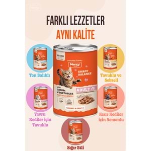 Merry Kuzu Etli ve Sebzeli Yetişkin Kedi Konserve Yaş Mama Konserve 400 Gr X 12 Adet