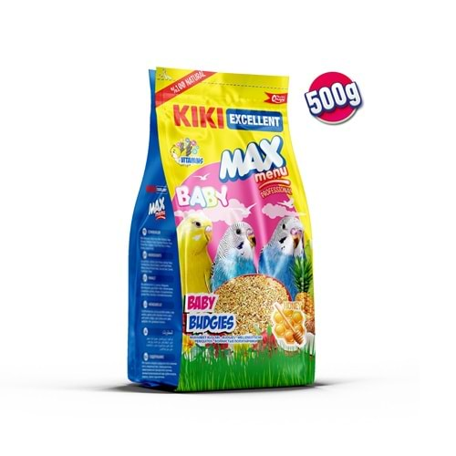 KIKI Excellent Kuş Max Menu Baby Budgies Yavru Muhabbet Kuşu Yemi 500 gr. 12 Adet (Kutu) KB303B12