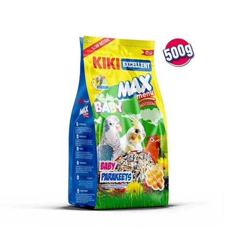 KIKI Excellent Kuş Max Menu Baby Parekets Yavru Paraket Kuşu Yemi 500 gr. 12 Adet (Kutu) KB304B12