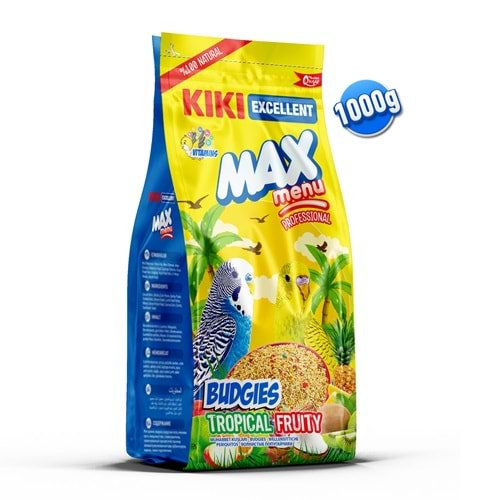 KIKI Excellent Kuş Max Menu Budgies Tropical Fruity Tropikal Meyveli Muhabbet Kuşu Yemi 1000 gr. 8 Adet (Kutu) KB312B8