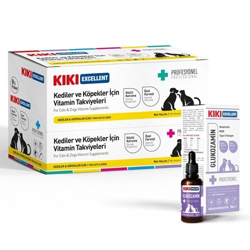 KIKI Excellent Kedi & Köpek Glukozamin, Kondroitin, Type II Kolajen, MSM 50 ml. 8 Adet (Kutu) KCD103B8